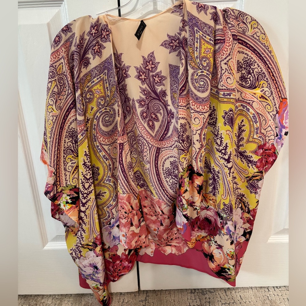 Etro Multicolor Paisley Floral Kimono Cardigan - Purple, Yellow, Pink